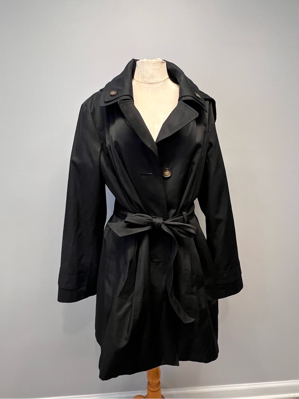 London Fog Black Trench Coat with Tie Belt